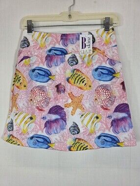 NWT B-Skinz Golf Skort Go Fish Coral Reef Tropical XS Shorts Pockets